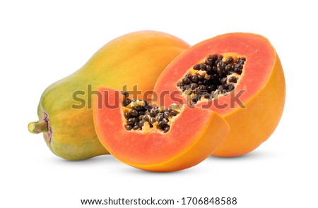 ripe papaya fruit isolated on white background full depth of field 商業照片 © 