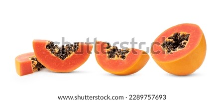 Ripe papaya fruit cut in half isolated on white background 商業照片 © 