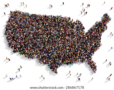 Large Group Of People Seen From Above Gathered Together In The Shape Of ...