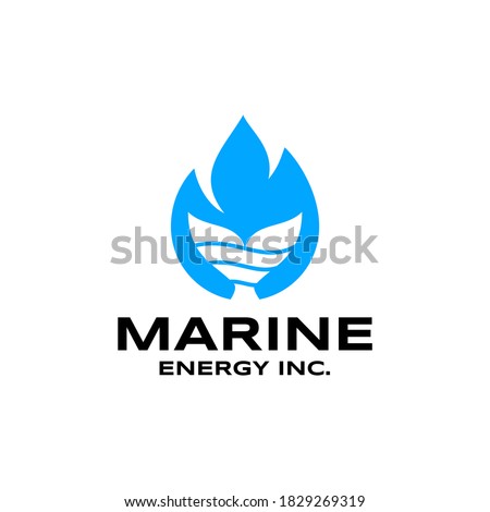 Marine Energy Inc. Logo. Whale Tail + Blue Fire.