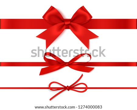 	
Set of decorative red bows with horizontal red ribbon isolated on white background. Vector illustration