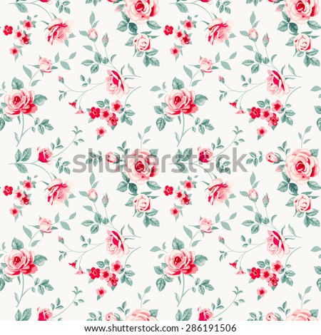 Raster version. Seamless pattern with pink roses.