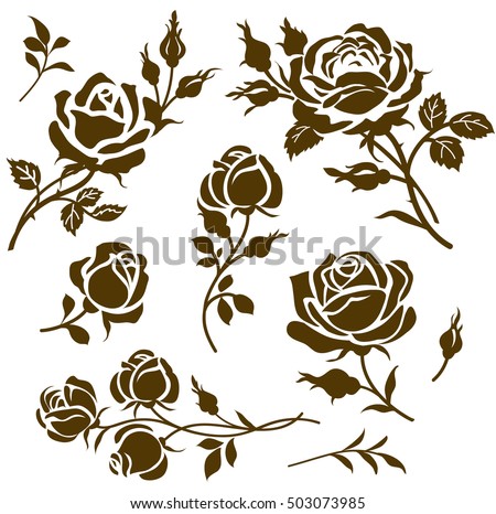Download Vector Images Illustrations And Cliparts Vector Flower Icon Set Of Decorative Rose Silhouettes Vintage Roses And Buds Hqvectors Com
