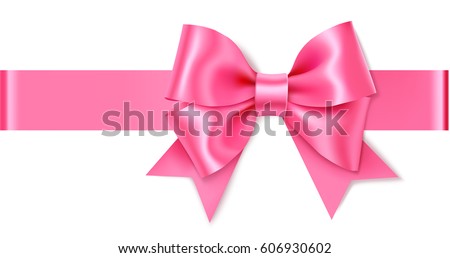 Decorative pink bow with horizontal ribbon. Vector rose bow for page decor isolated on white