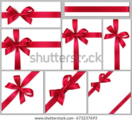 Collection of gift box with red bow and ribbon. Vector bows