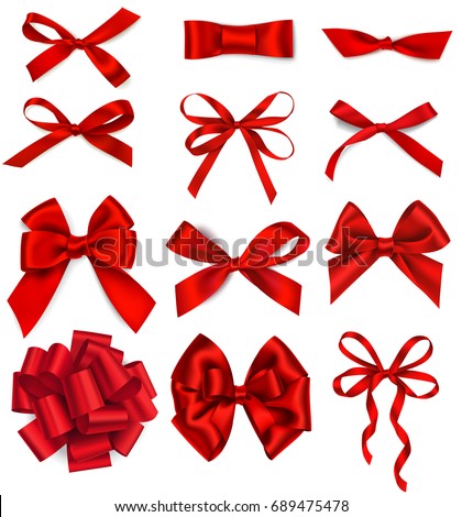 Set of decorative red bows isolated on white. Vector bow