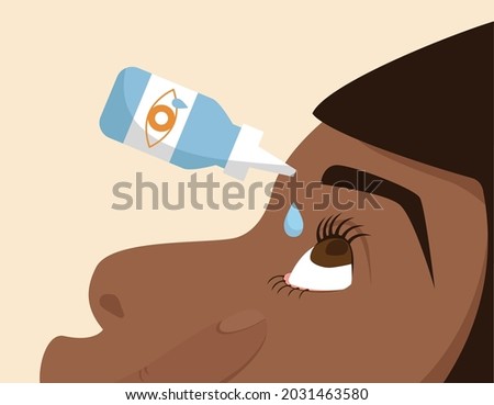 Person applying eyedrops. Medical treatment, pharmacy, irritaion. Can be used for topics like allergy, glaucoma, opthalmology or inflammation