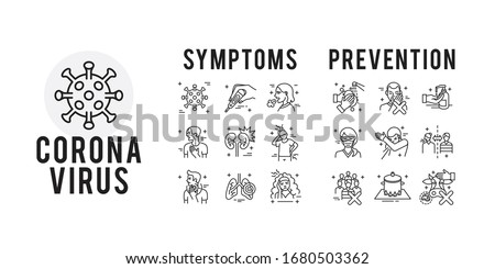 Coronavirus Symptoms and Prevention Set Icons Thin Style Pictogram Minimalist