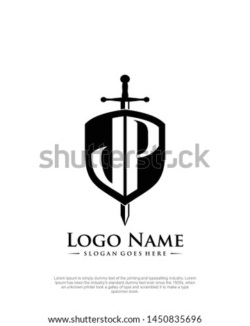 initial JP letter with shield style logo template vector