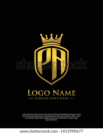 initial PA letter with shield style logo template vector