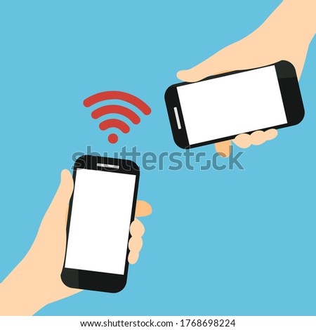 Hand holding smartphone to sharing a Wifi connection using tethering cartoon vector illustration