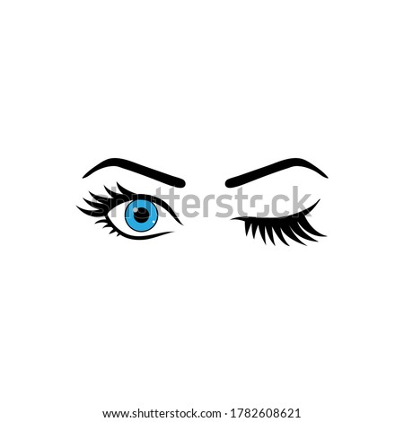 Blue Eye Winking.flat vector graphic in white background