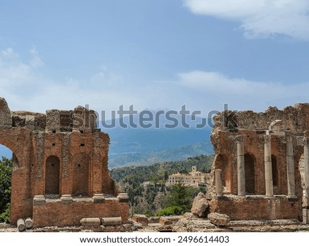 Similar – Image, Stock Photo View from Taormina on a railway station  in Sicily