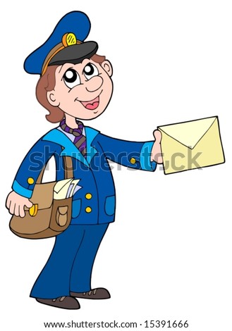 Cute Postman With Letter - Vector Illustration. - 15391666 : Shutterstock