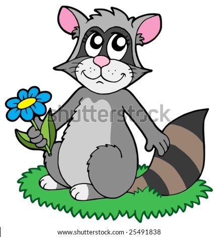 Cartoon Racoon With Flower - Vector Illustration. - 25491838 : Shutterstock