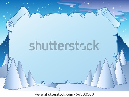Winter landscape with blue scroll - vector illustration.