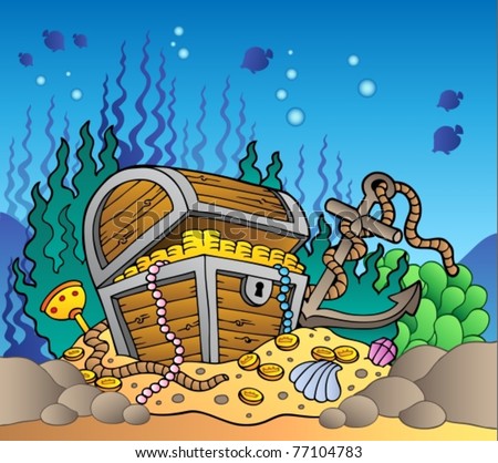 Sea Bottom With Old Treasure Chest - Vector Illustration. - 77104783 ...