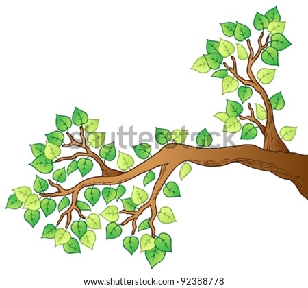 Cartoon Tree Branch With Leaves 1 - Vector Illustration. - 92388778 ...