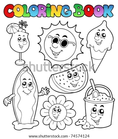 Coloring book with summer pictures - vector illustration.