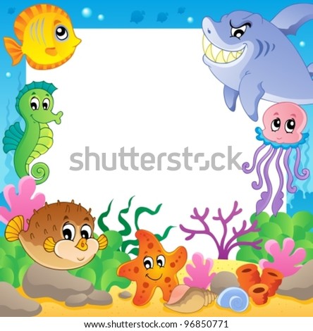 Frame with underwater animals 2 - vector illustration.
