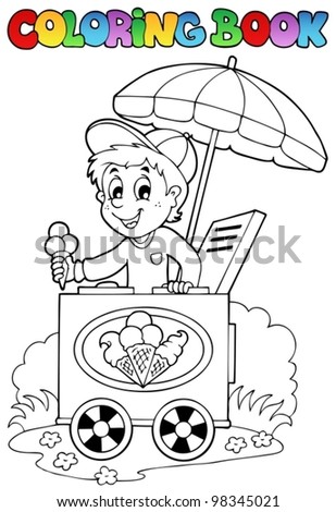 Coloring book with ice cream man - vector illustration.