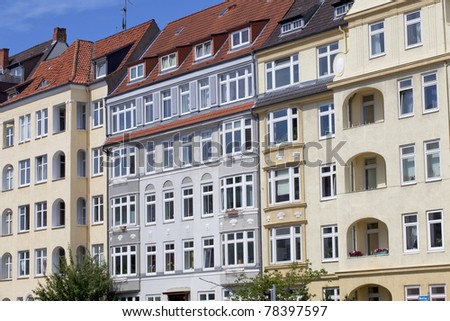 Facade of Art Nouveau buildings in Kiel, Germany