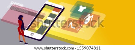 Online shopping. Mockup for landing page an internet store or advertising banner layout. Isometric vector illustration. 