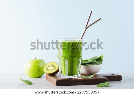 Similar – Foto Bild Gesunder grüner Smoothie im Glas auf schwarzem Stein