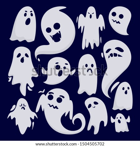 Halloween ghost set vector isolated. Mystery and darkness. Spooky fantasy demon, horror and fear.