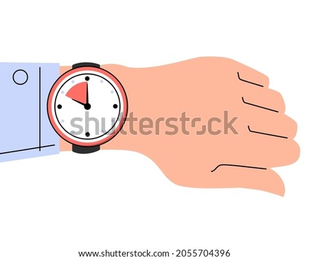 Watch on the hand vector isolated. Time is ticking, concept of deadline and time management. Checking time.