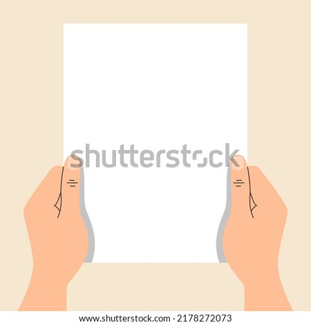 Hands holding empty banner vector isolated. Illustration of hands holding white paper sheet. Empty space for message.