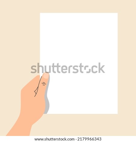 Hand holding empty banner vector isolated. Illustration of hand holding white paper sheet. Empty space for message.