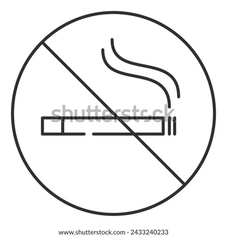 No smoking line icon vector isolated. Smoking is prohibited. Cigarette in a stop sign. Warning sign, tobacco forbidden.