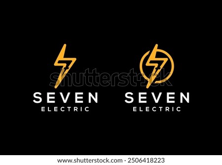 Electricity Vector Logo, Number Seven Logo Template with Lightning, Electricity Bolt Logo Design with Number Seven, icon, symbol, vector illustration