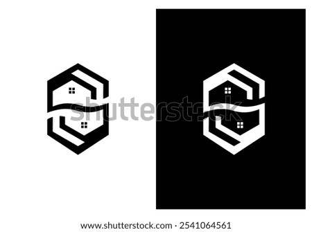 building or house logo design with waves and has the initial letter S