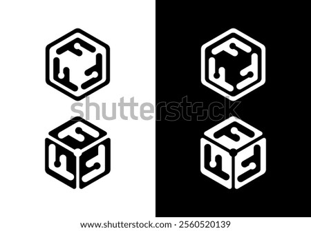 Letter f with Hexagon Technology Logo. Vector logo template