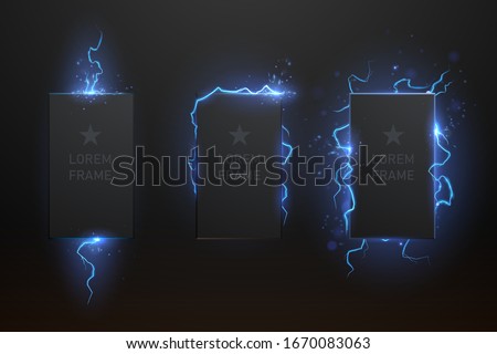 Lightning frame set on black background