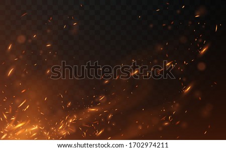 Flying fire sparks on transparent background