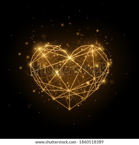 Glitter gold heart on black background