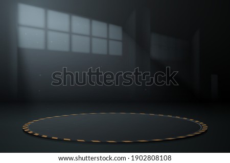 Garage with circle podium and light effect