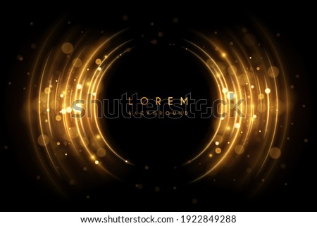 Abstract golden circle lines on black background