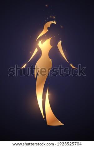 Golden woman silhouette with glow effect