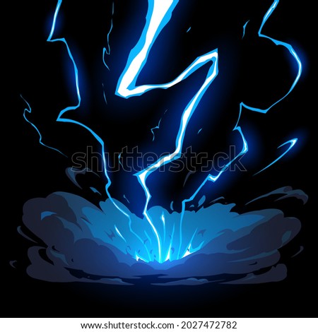 Blue lightning hit effect on black background