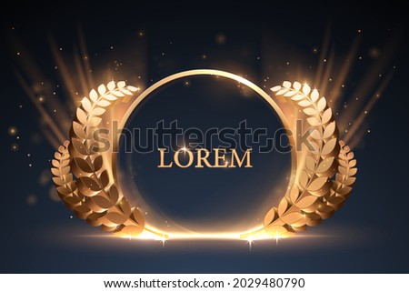 Golden ring and laurel wreath with light effect