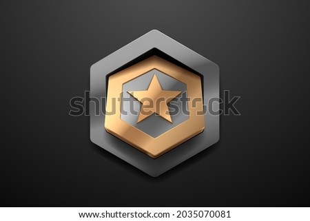 Gold and silver star badge on black background