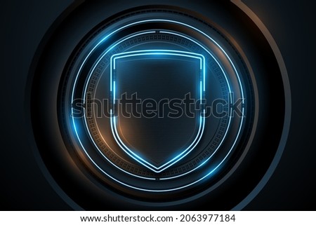 Shield template background with blue neon lights elements