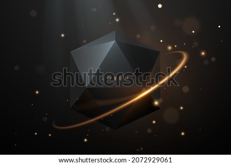 Abstract black geometric shape with golden light effect