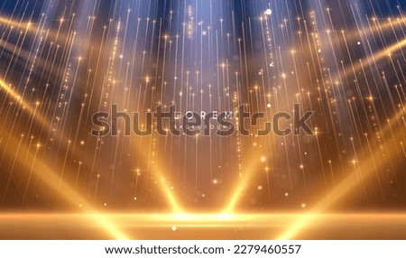 Golden light award stage with rays and sparks