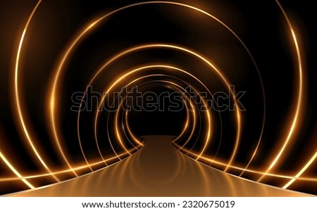 Golden rings tunnel with platform background