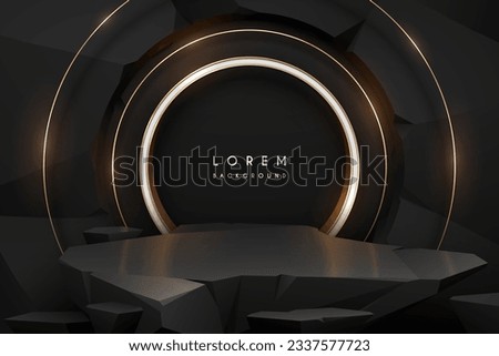 Black stone podium with golden rings